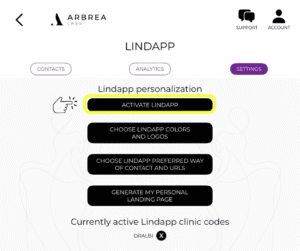 Clique em Ativar Lindapp no Arbrea Suite